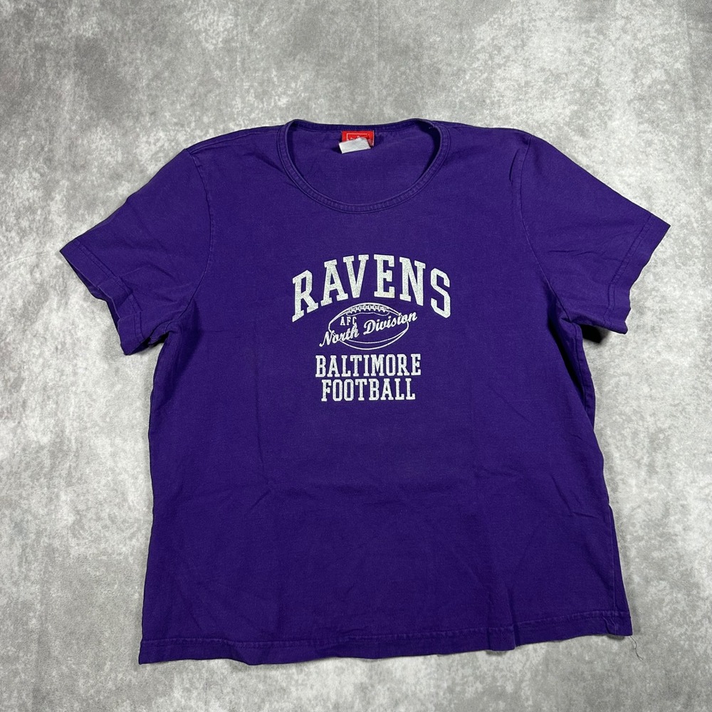 NFL For Her Baltimore Ravens Purple T-Shirt Womens XL Silver Glitter Graphic Tee